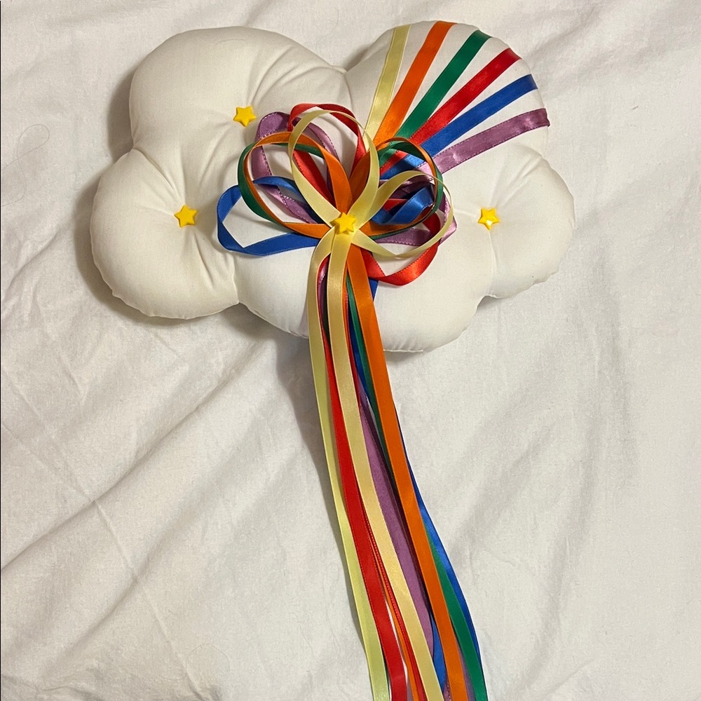 Cloud Pillow with Rainbow Ribbons- can be wall hanging - 7” x 11”